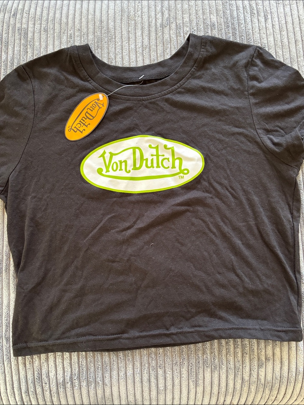Von Dutch Black Tee with Neon Yellow-Green Logo